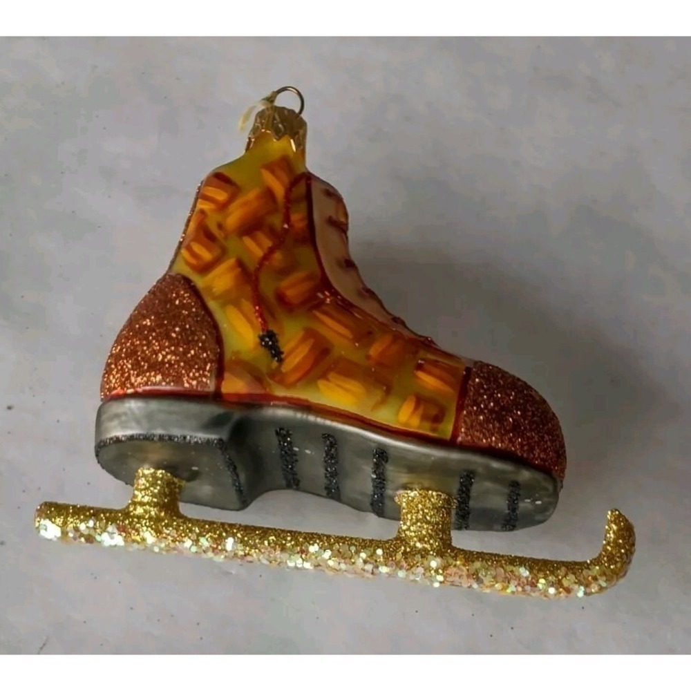 Glass Ornament "Gold Skate" - Hand Painted in Poland - Radko Inspired